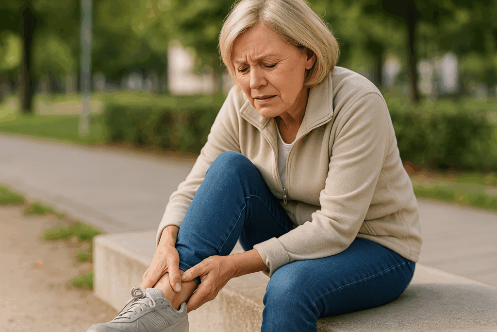 žena, tentokrát si drží kotník