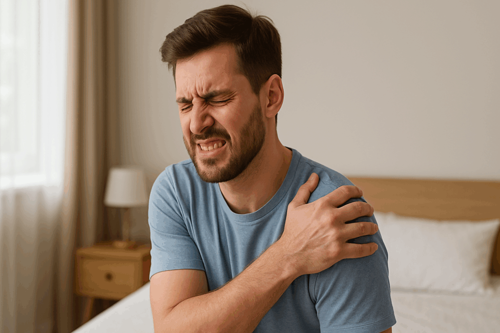 Muž držící se za rameno